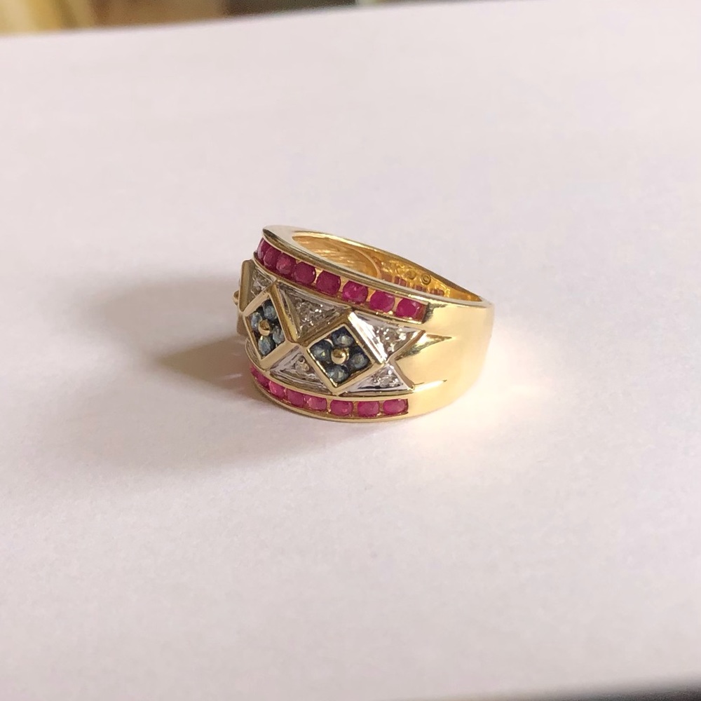 14k Diamond Sapphire Ruby Ring - image 5
